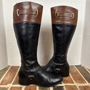 Etienne Aigner E Gilbert Womens Size 8m Bl/Br Tall Riding Boots Leather Side Zip